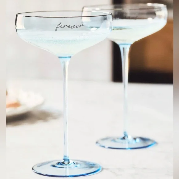 NEW Anthropologie x Cin Cin Forever & Always Coupe Glasses, Set of 2, Blue - Picture 2 of 7